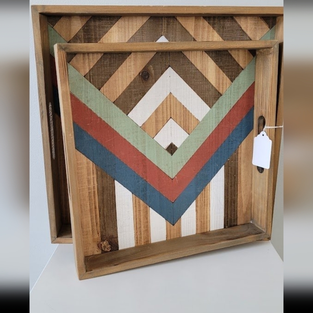 2 New Geometric Wooden Serving Trays - Picture 5 of 7